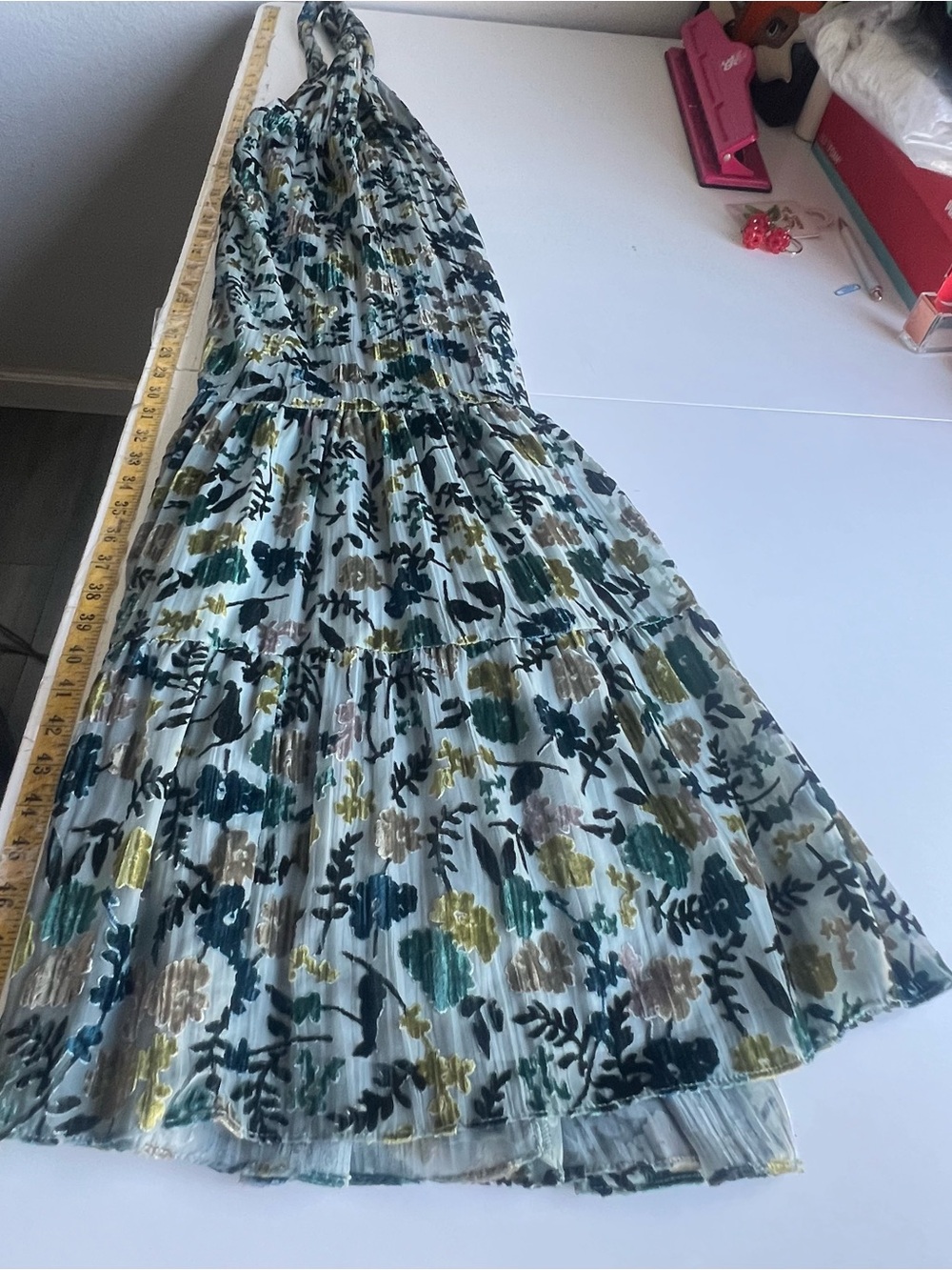 Anthropologie Burnout Velvet Midi Dress Floral Tiered Cross-Back Blue Small NWT - Picture 10 of 14